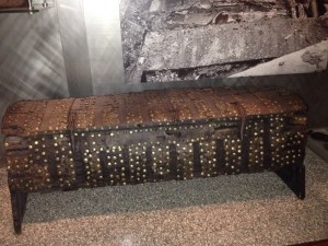 Wooden chest with brass and tin tacks as embellishments - found with the Oseberg Viking ship